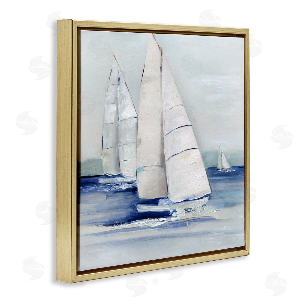 Sally Swatland Nautical Boats Sailing Sea Waves Gold Floating Frame Canvas Wall Art Print