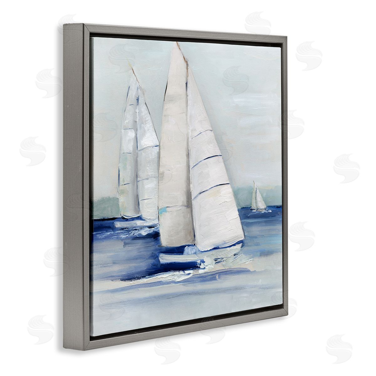 Sally Swatland Nautical Boats Sailing Sea Waves Gray Floating Frame Canvas Wall Art Print