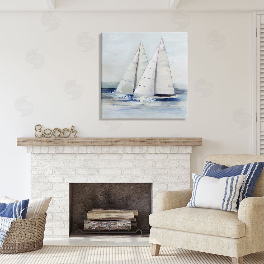 Sally Swatland Sailboats Coastal Waves Splashing Canvas Wall Art in Room
