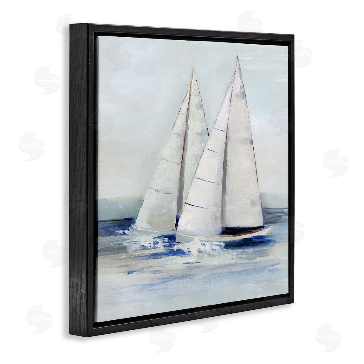 Sally Swatland Sailboats Coastal Waves Splashing Black Floating Frame Canvas Wall Art Print