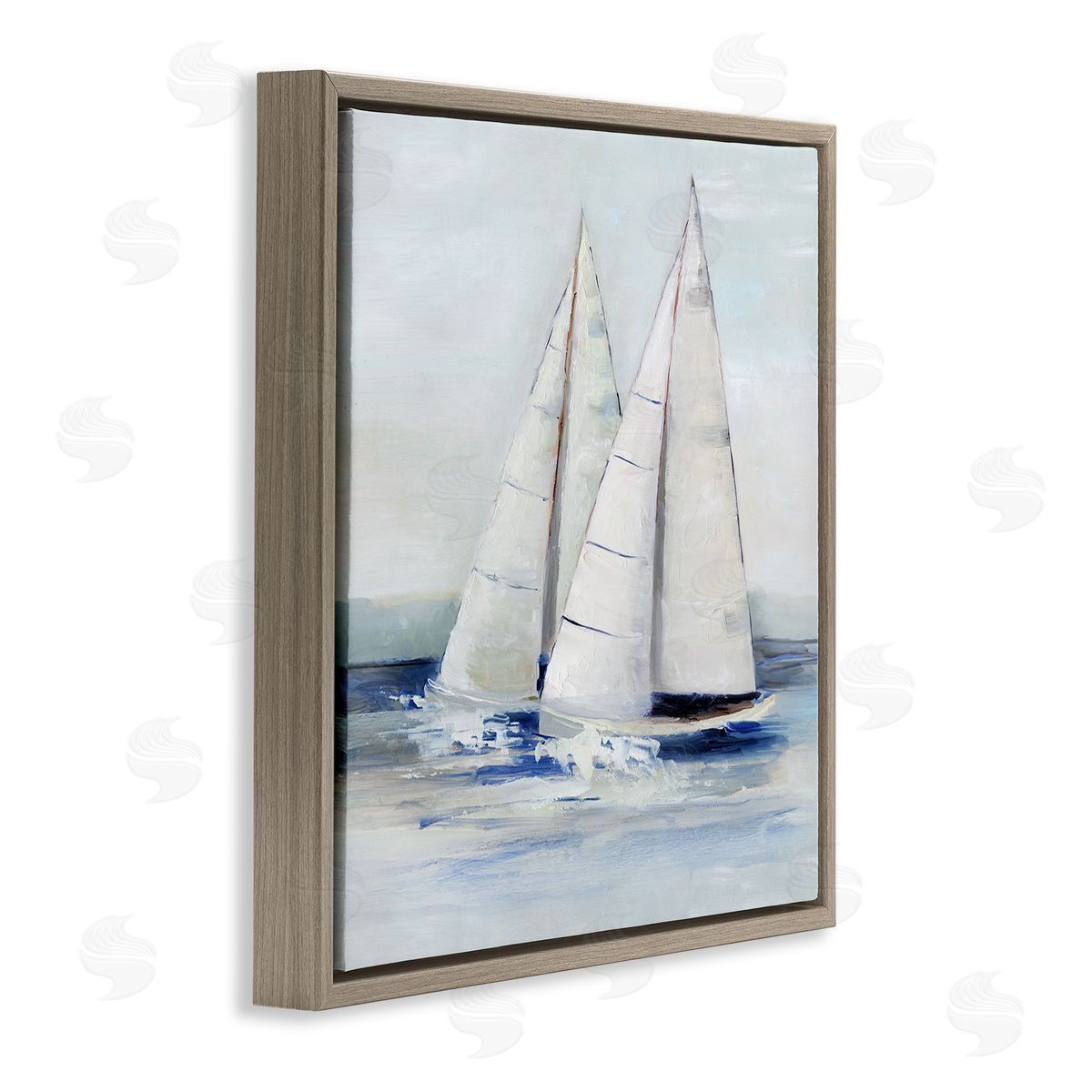 Sally Swatland Sailboats Coastal Waves Splashing Brown Floating Frame Canvas Wall Art Print