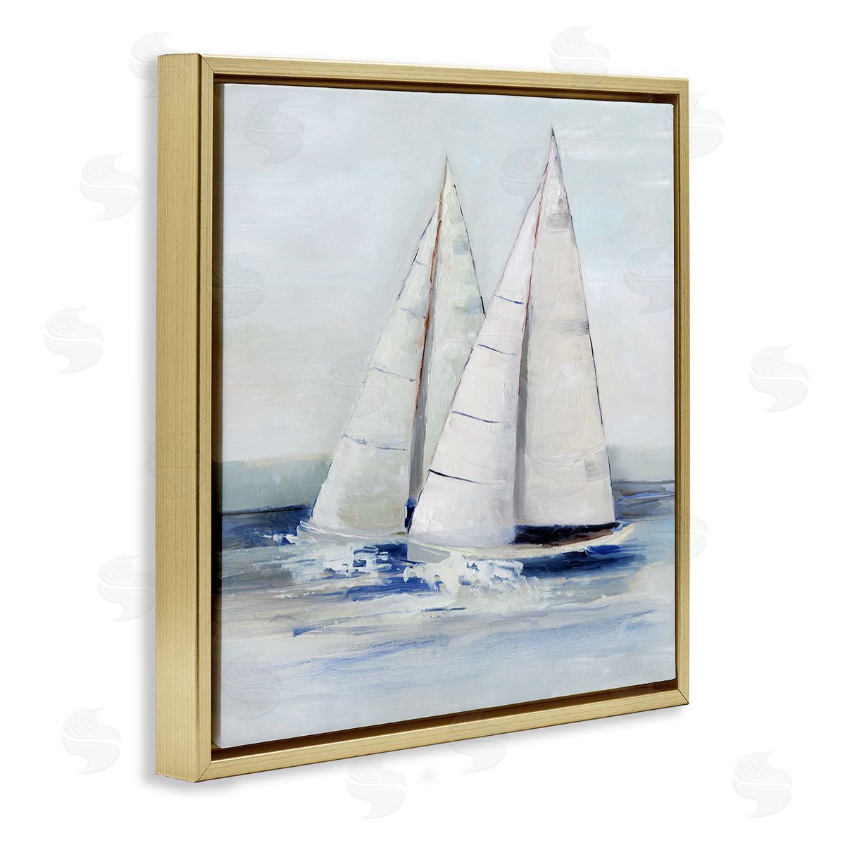 Sally Swatland Sailboats Coastal Waves Splashing Gold Floating Frame Canvas Wall Art Print