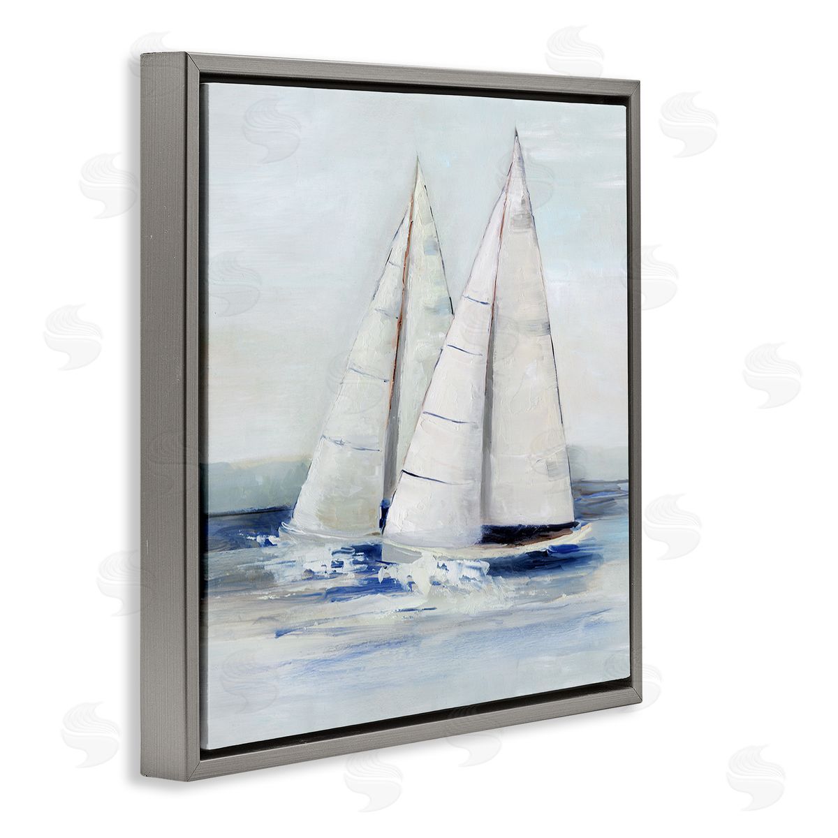 Sally Swatland Sailboats Coastal Waves Splashing Gray Floating Frame Canvas Wall Art Print
