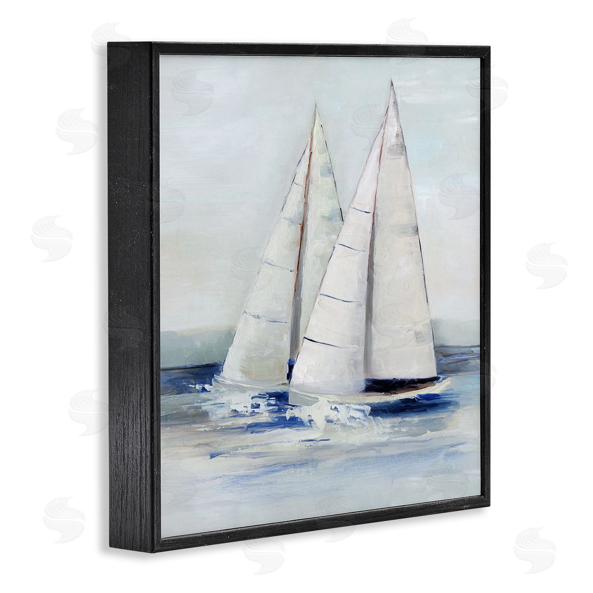 Sally Swatland Sailboats Coastal Waves Splashing Black Framed Glicee Wall Art Print