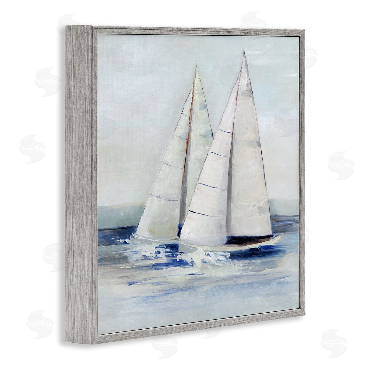 Sally Swatland Sailboats Coastal Waves Splashing Gray Framed Glicee Wall Art Print