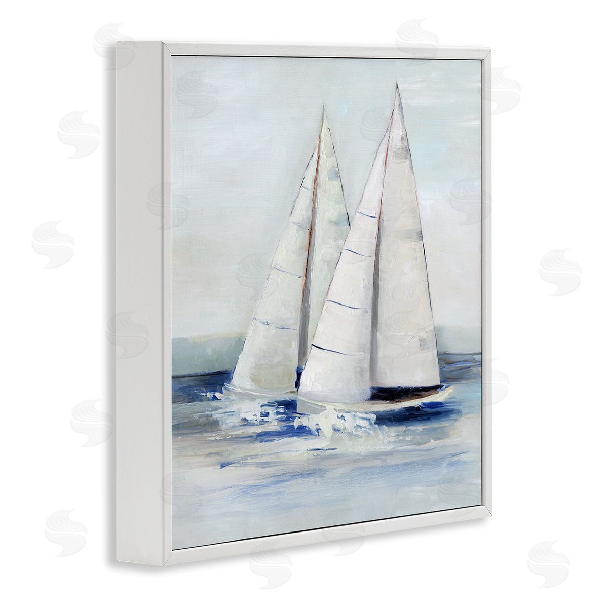 Sally Swatland Sailboats Coastal Waves Splashing White Framed Glicee Wall Art Print