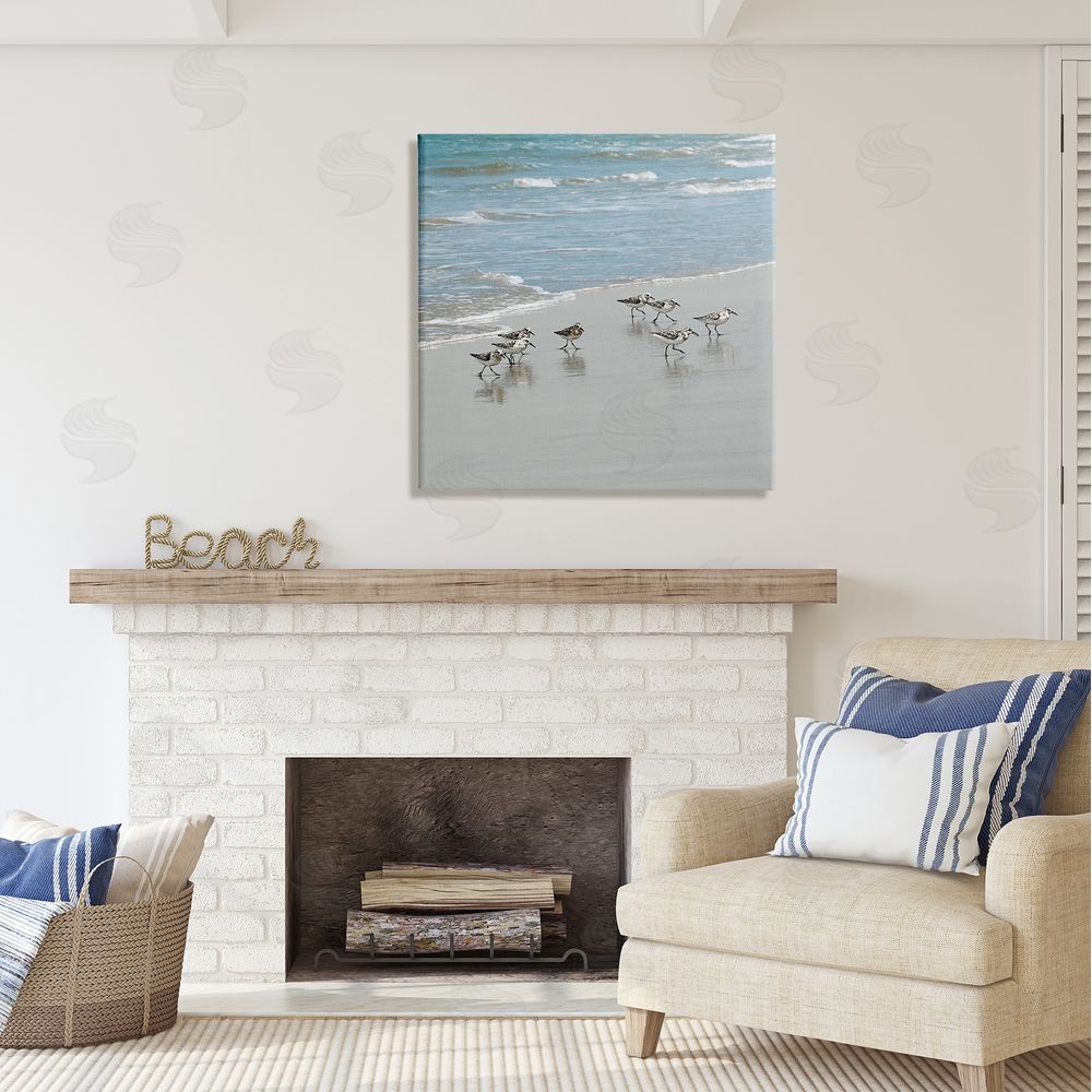 Natalie Carpentieri Sandpipers Flock Sandy Beach Shore Canvas Wall Art in Room