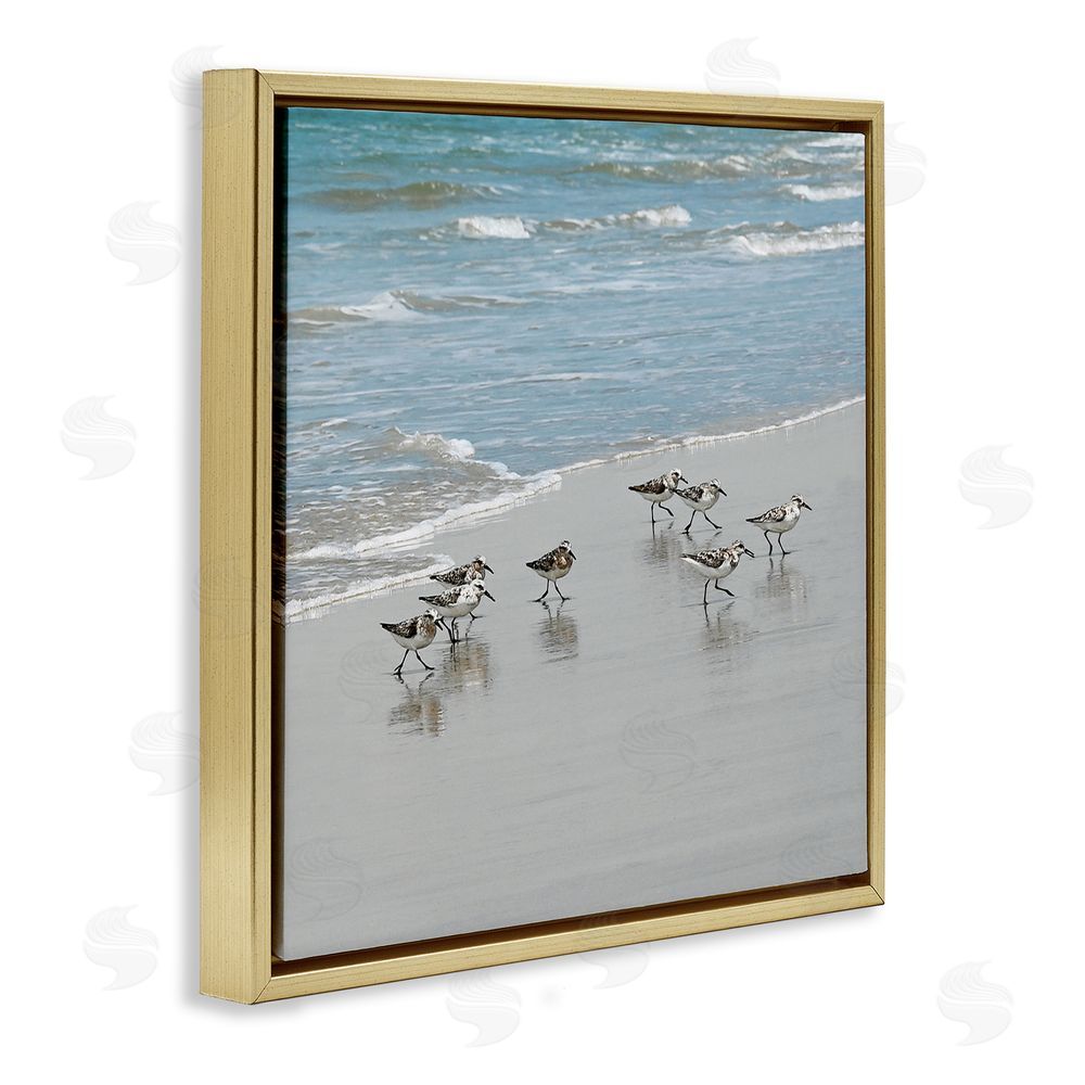 Natalie Carpentieri Sandpipers Flock Sandy Beach Shore Gold Floating Frame Canvas Wall Art Print