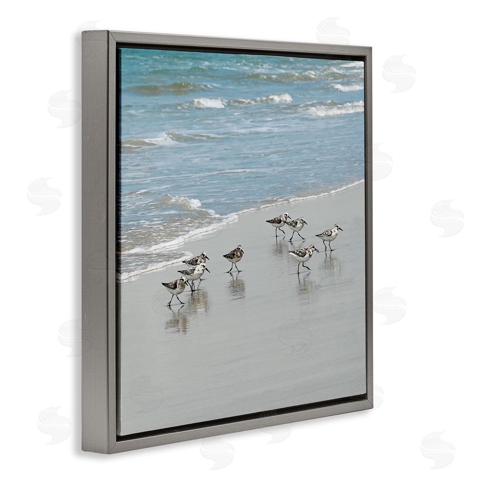 Natalie Carpentieri Sandpipers Flock Sandy Beach Shore Gray Floating Frame Canvas Wall Art Print