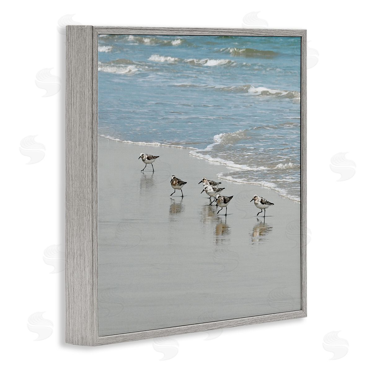 Sandpipers on Shore Reflection Grey Frame Print Wall Art, Home Decor by Natalie Carpentieri
