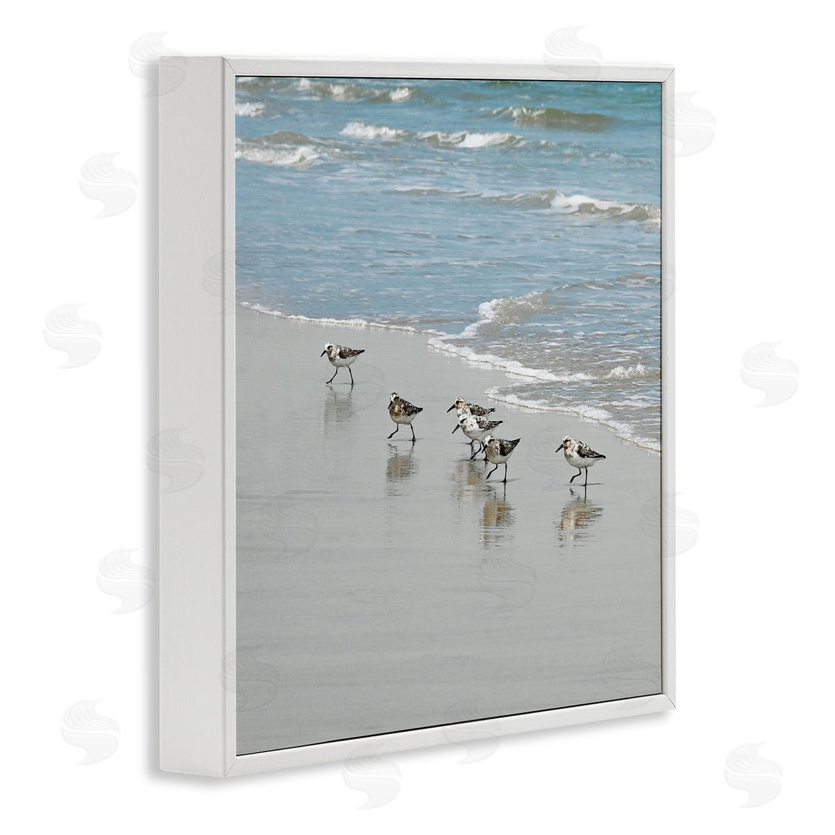 Sandpipers on Shore Reflection White Frame Print Wall Art, Home Decor by Natalie Carpentieri