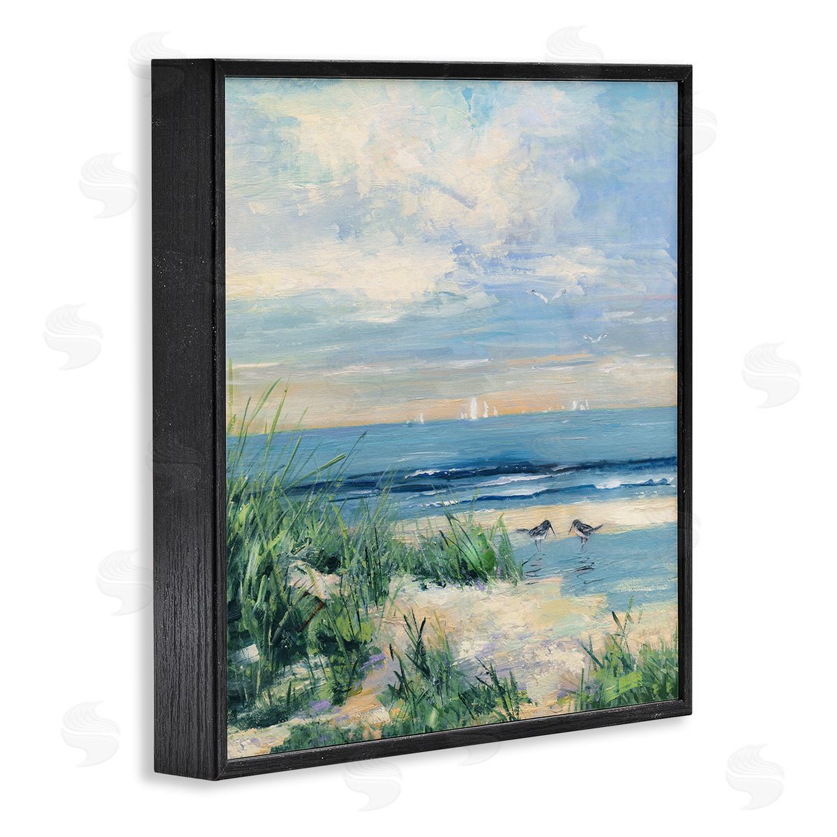Sally Swatland Nautical Beach Reeds Birds Grazing Shoreline Black Framed Glicee Wall Art Print