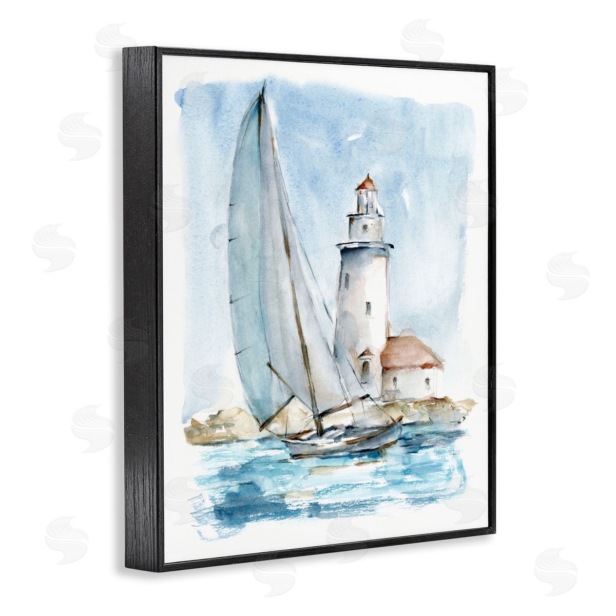 Nautical Sailboat & Lighthouse Black Frame Print Wall Art, Home Decor by Ethan Harper