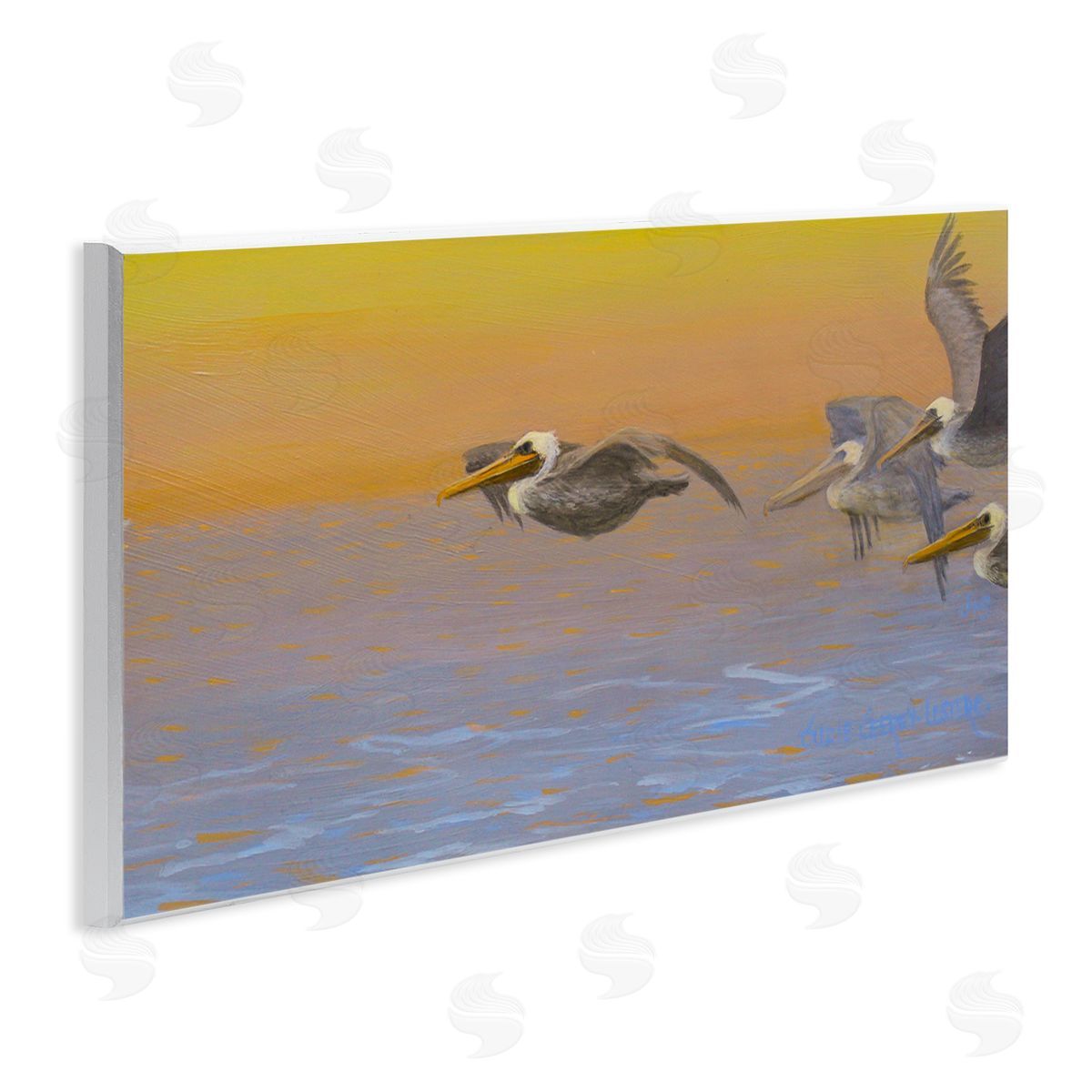 Suzie Seerey-Lester Pelicans Flying Ocean Sunrise Wooden Wall Plaque Art Print