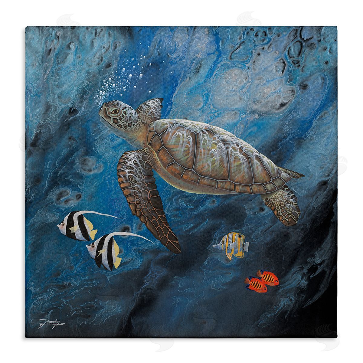Jon Rattenbury Turtle Sea Life Underwater Ripples Stretched Canvas Wall Art Print