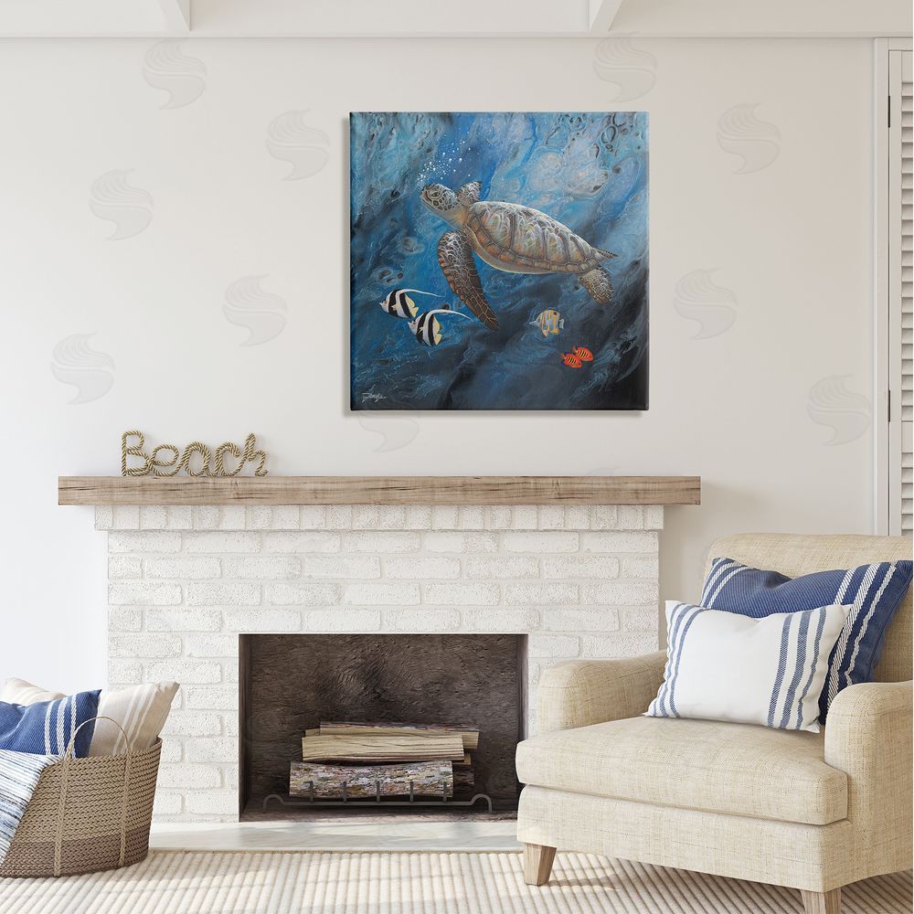 Jon Rattenbury Turtle Sea Life Underwater Ripples Canvas Wall Art in Room