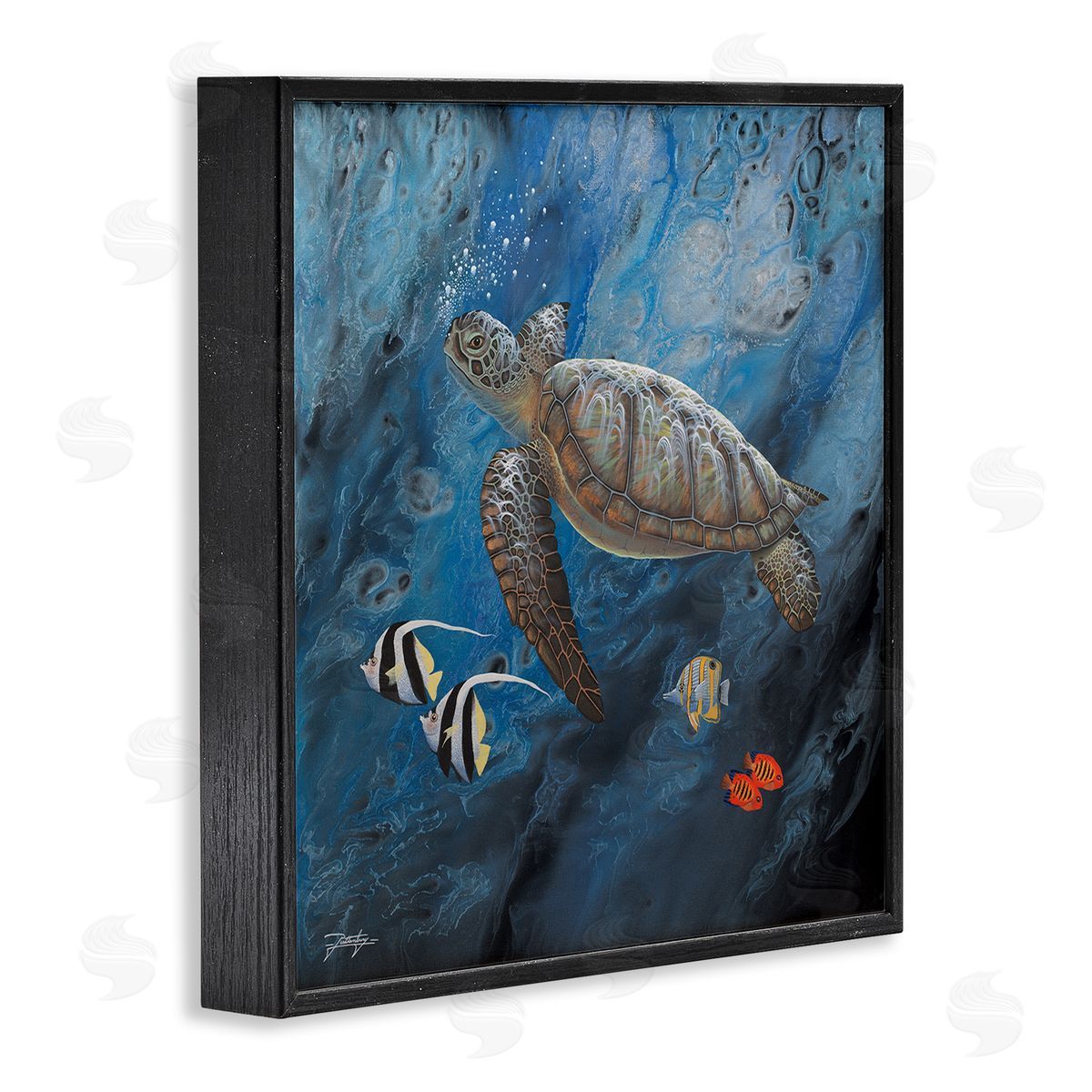 Jon Rattenbury Turtle Sea Life Underwater Ripples Black Framed Glicee Wall Art Print