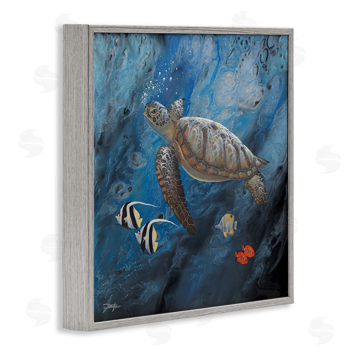 Jon Rattenbury Turtle Sea Life Underwater Ripples Gray Framed Glicee Wall Art Print