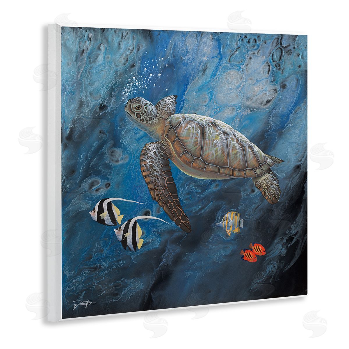Jon Rattenbury Turtle Sea Life Underwater Ripples Wooden Wall Plaque Art Print