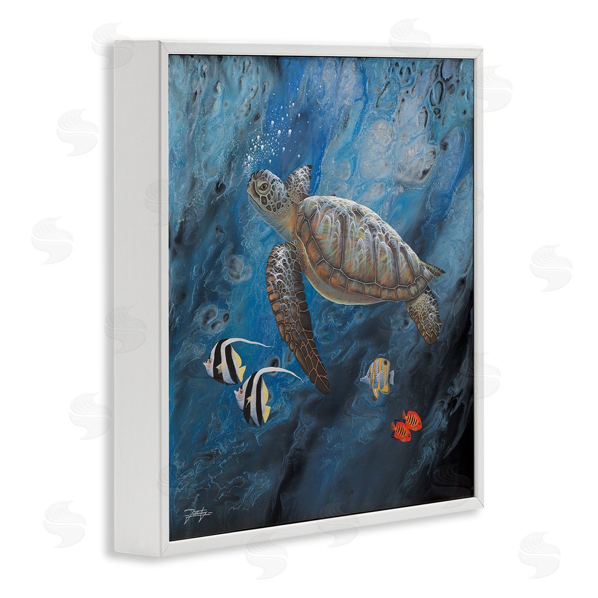 Jon Rattenbury Turtle Sea Life Underwater Ripples White Framed Glicee Wall Art Print