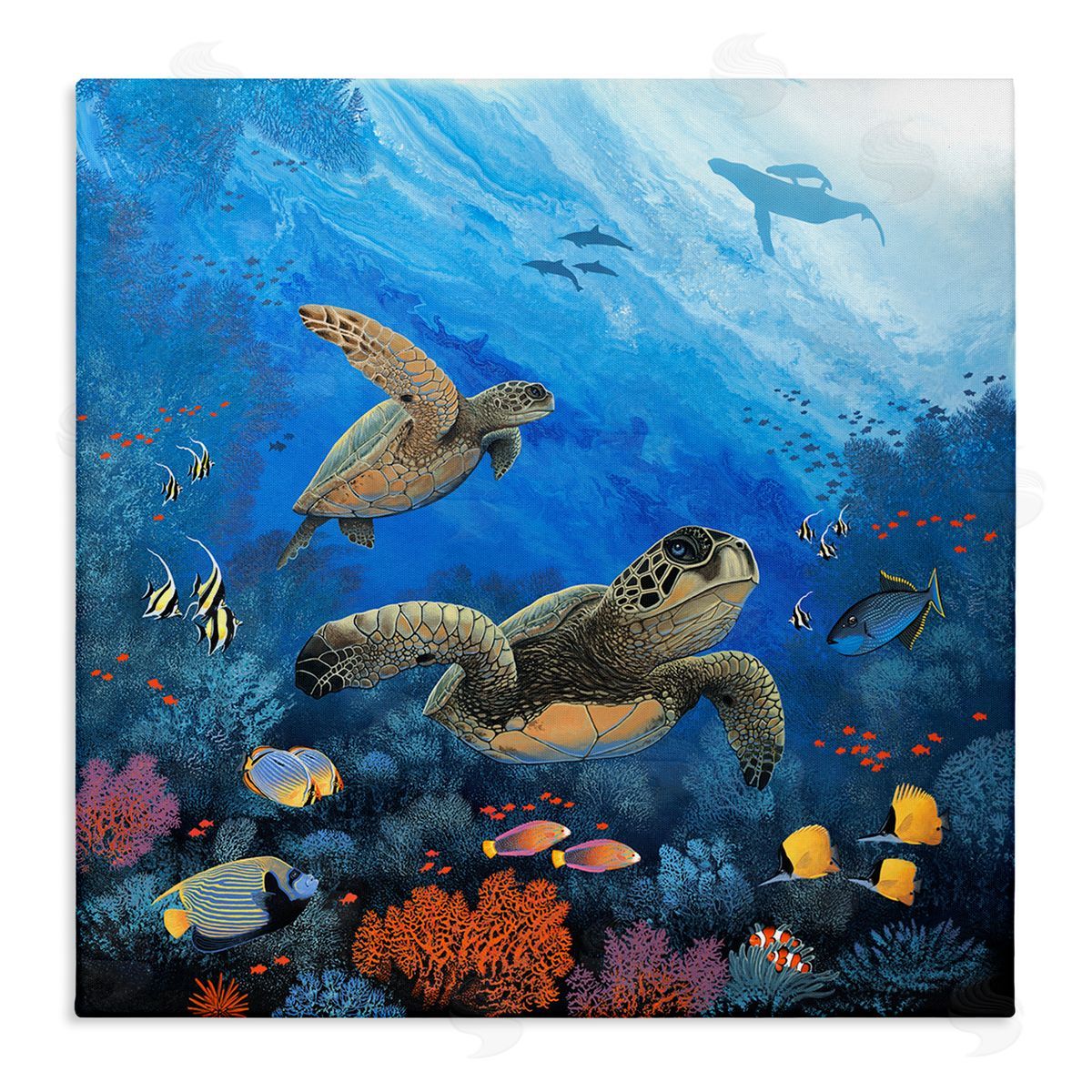 Jon Rattenbury Underwater Turtles & Fish Stretched Canvas Wall Art Print