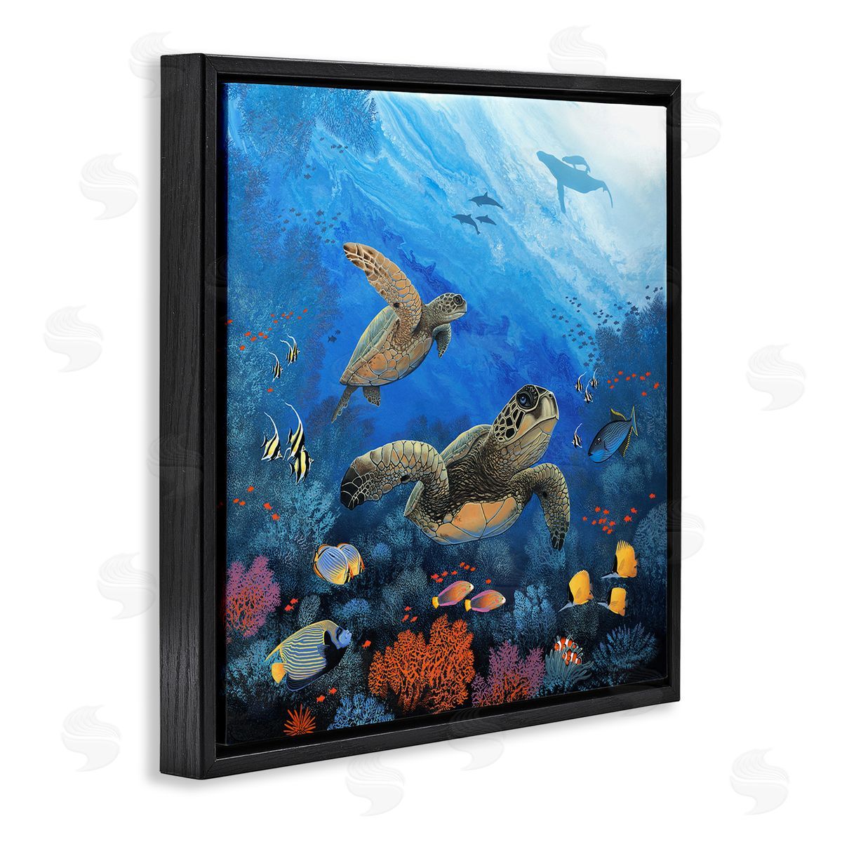 Jon Rattenbury Underwater Turtles & Fish Black Floating Frame Canvas Wall Art Print