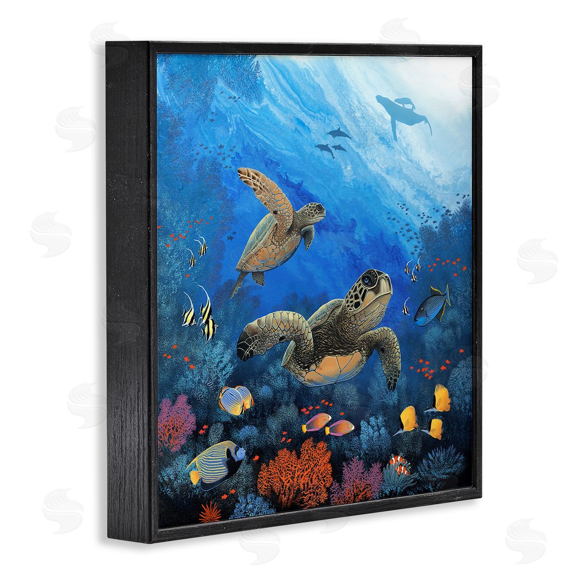 Jon Rattenbury Underwater Turtles & Fish Black Framed Glicee Wall Art Print