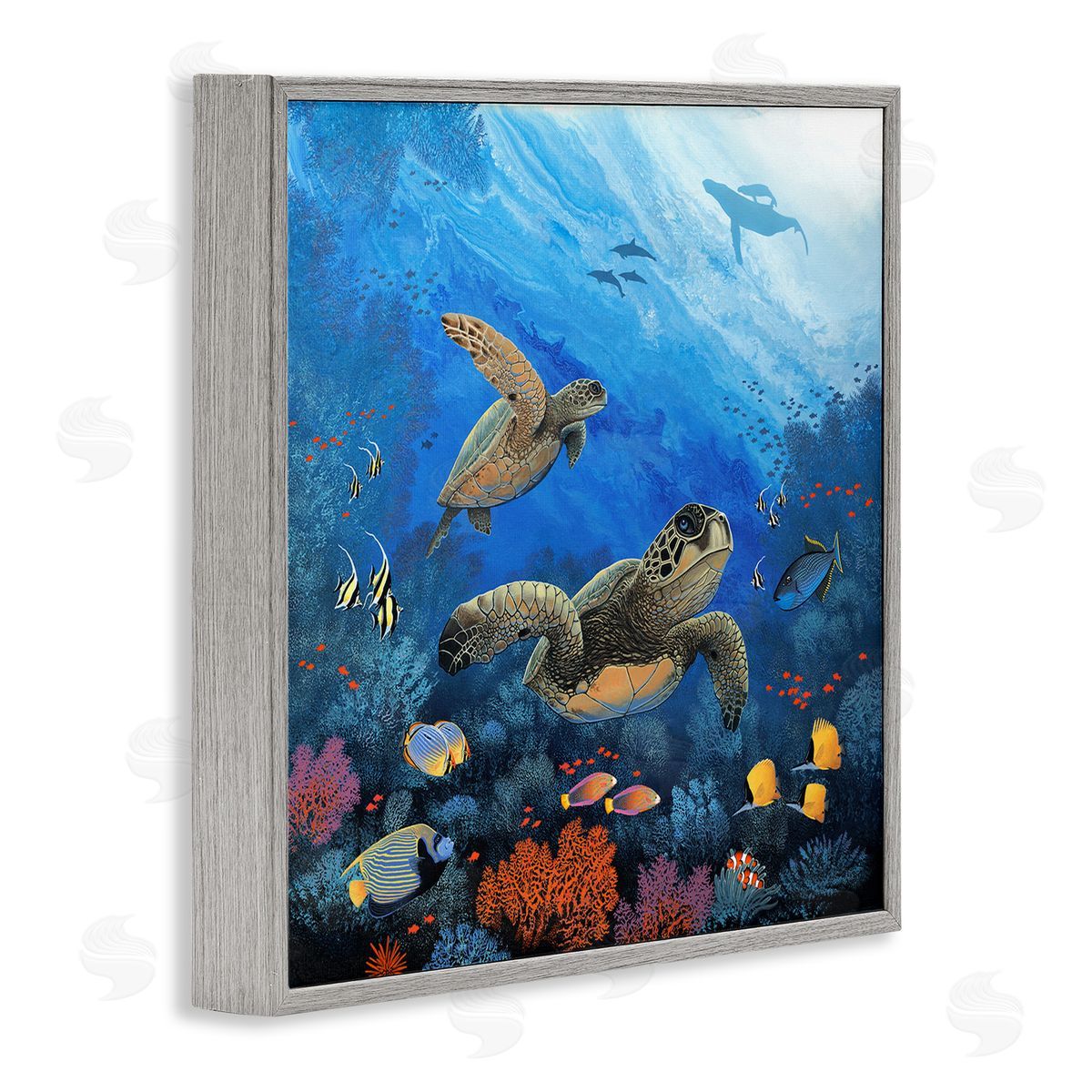 Jon Rattenbury Underwater Turtles & Fish Gray Framed Glicee Wall Art Print