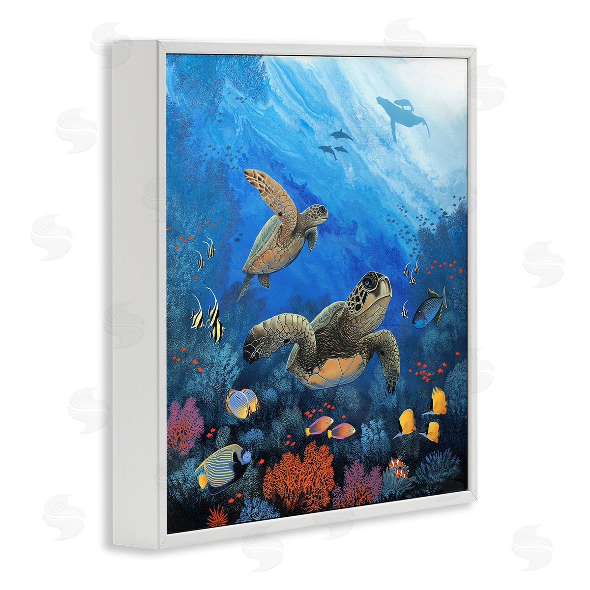 Jon Rattenbury Underwater Turtles & Fish White Framed Glicee Wall Art Print