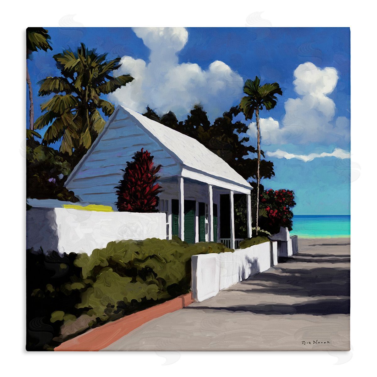 Rick Novak Waterfront House Road Beach Coast Stretched Canvas Wall Art Print
