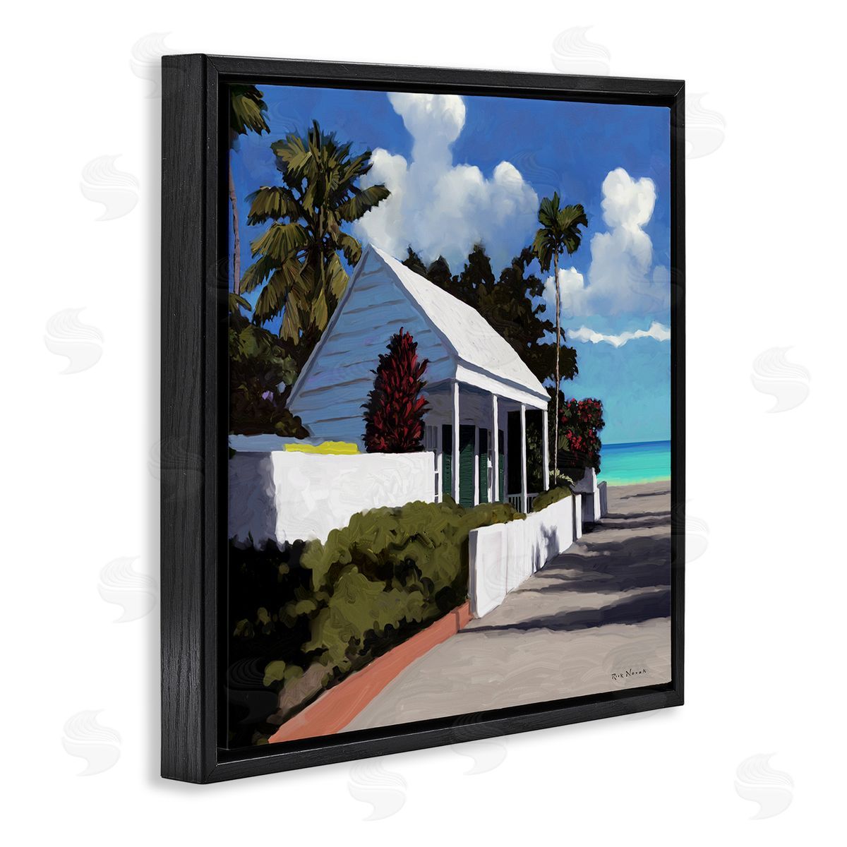 Rick Novak Waterfront House Road Beach Coast Black Floating Frame Canvas Wall Art Print