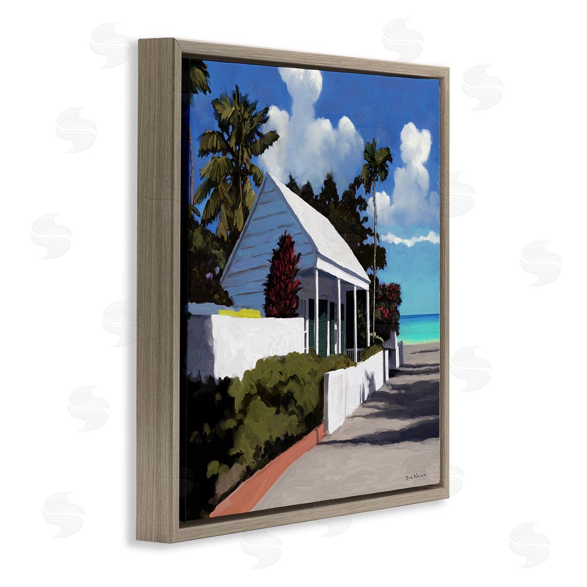 Rick Novak Waterfront House Road Beach Coast Brown Floating Frame Canvas Wall Art Print
