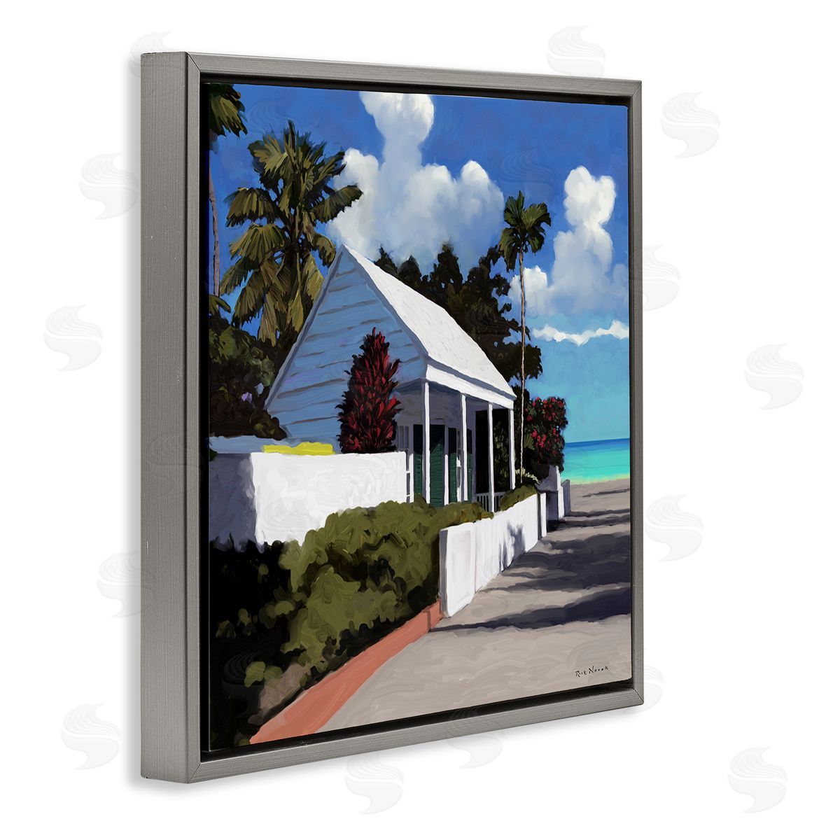 Rick Novak Waterfront House Road Beach Coast Gray Floating Frame Canvas Wall Art Print