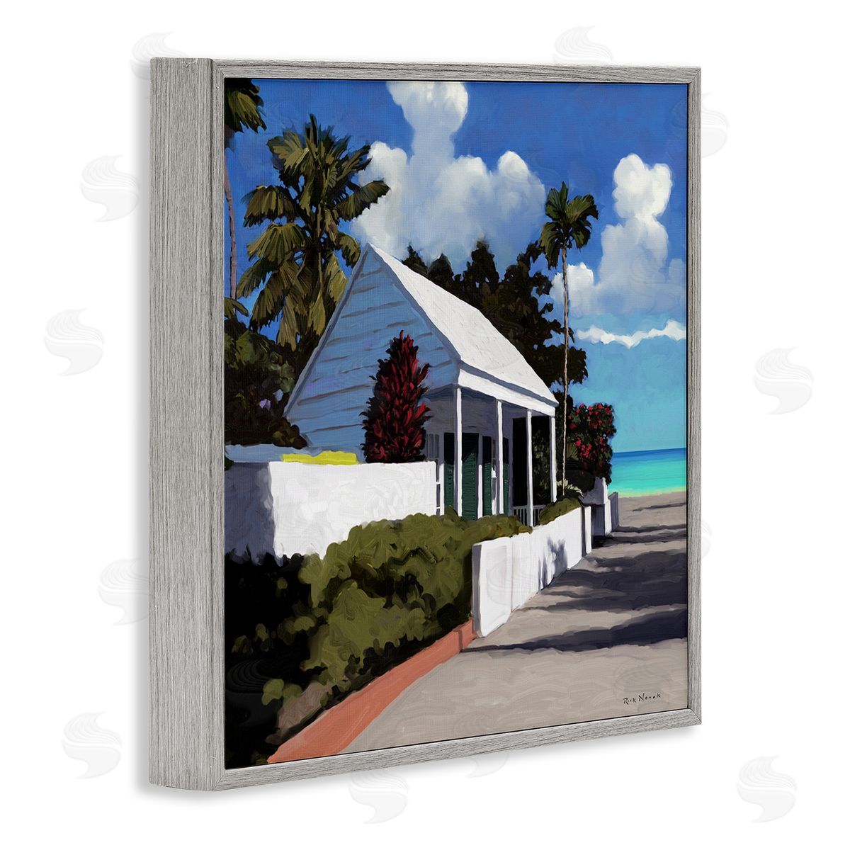Rick Novak Waterfront House Road Beach Coast Gray Framed Glicee Wall Art Print
