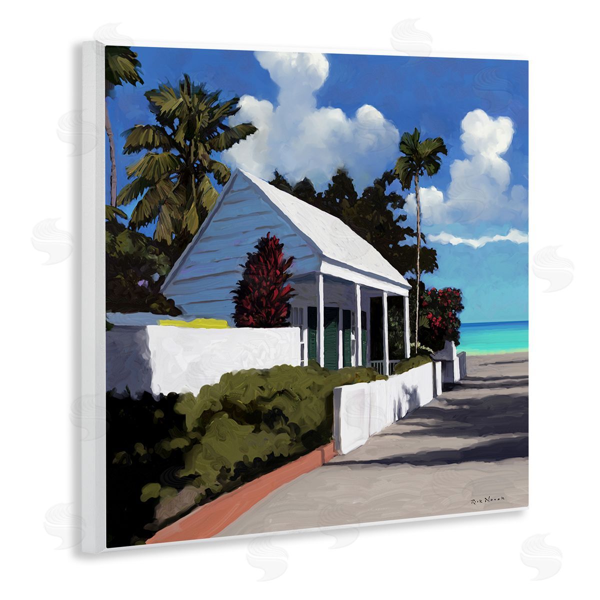 Rick Novak Waterfront House Road Beach Coast Wooden Wall Plaque Art Print
