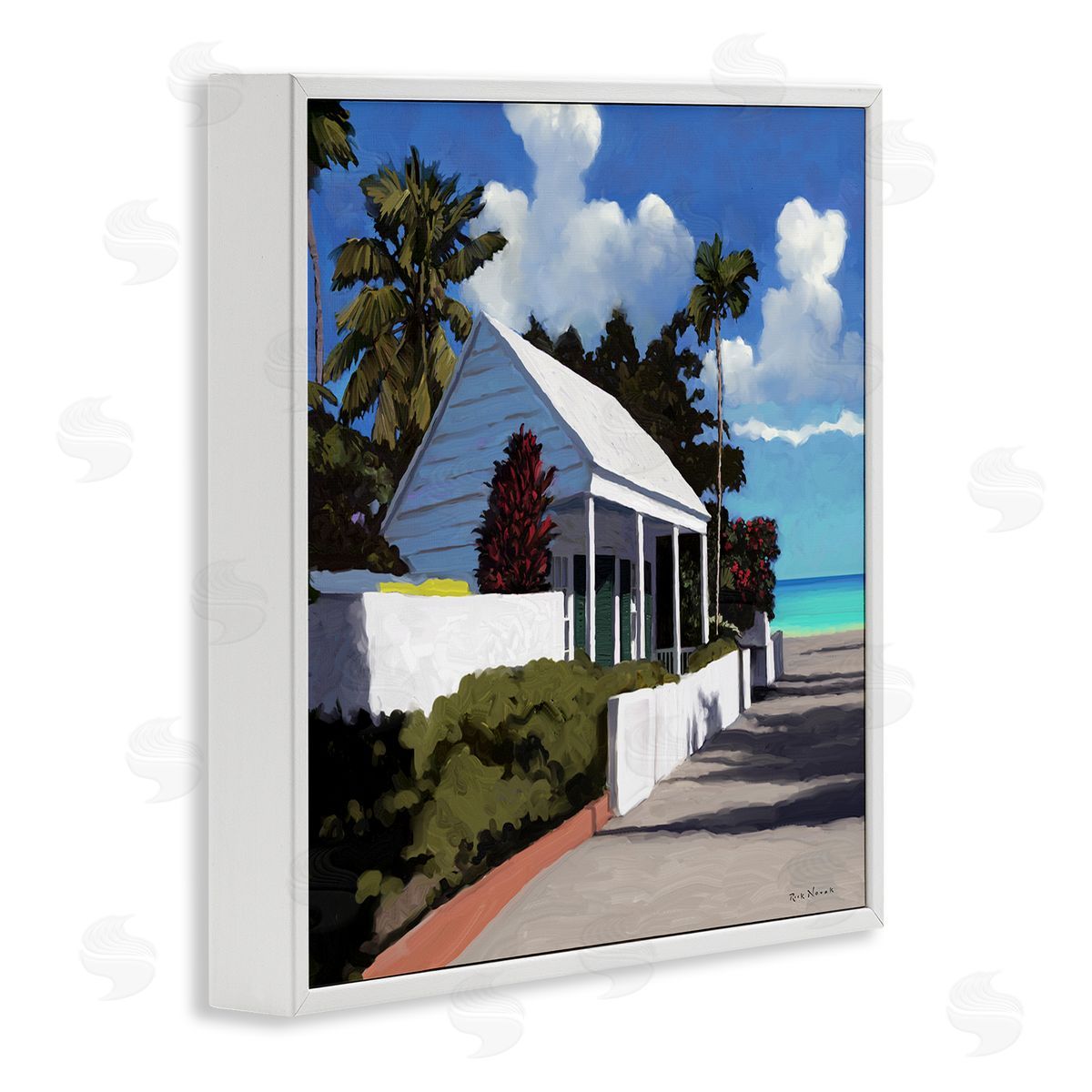 Rick Novak Waterfront House Road Beach Coast White Framed Glicee Wall Art Print