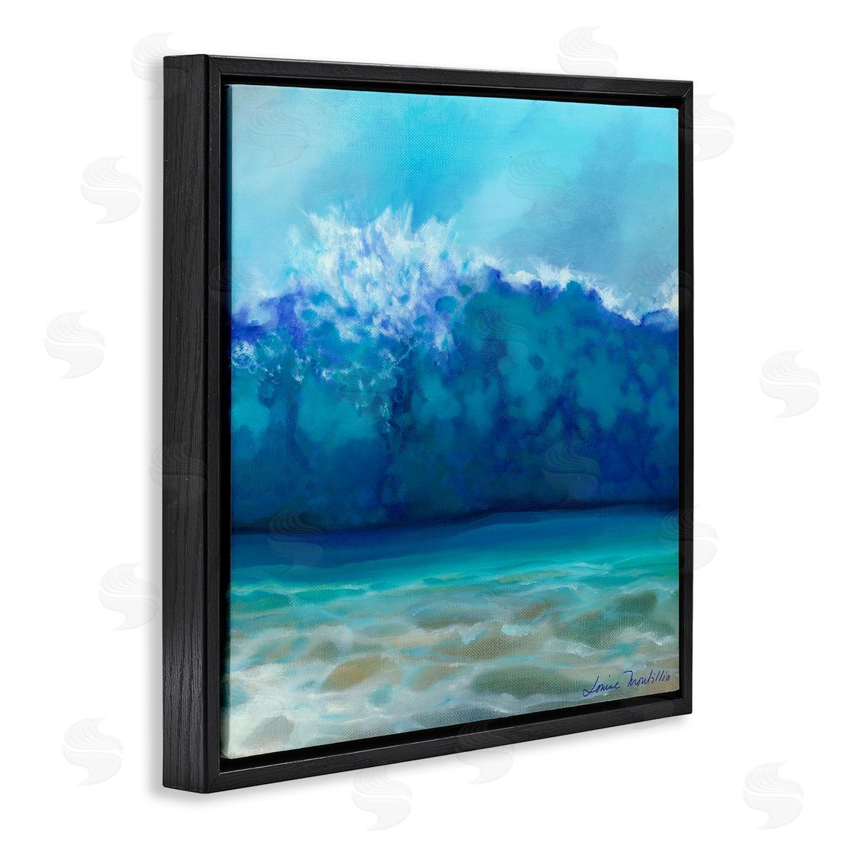 Louise Montillio Vivid Blue Tsunami Wave Splash Black Floating Frame Canvas Wall Art Print