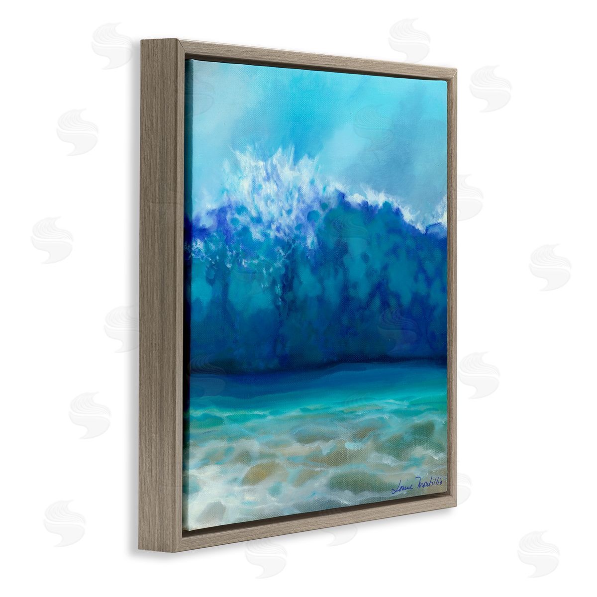Louise Montillio Vivid Blue Tsunami Wave Splash Brown Floating Frame Canvas Wall Art Print