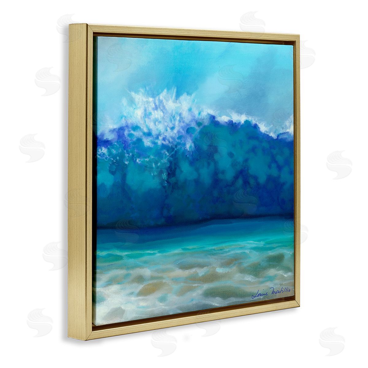 Louise Montillio Vivid Blue Tsunami Wave Splash Gold Floating Frame Canvas Wall Art Print
