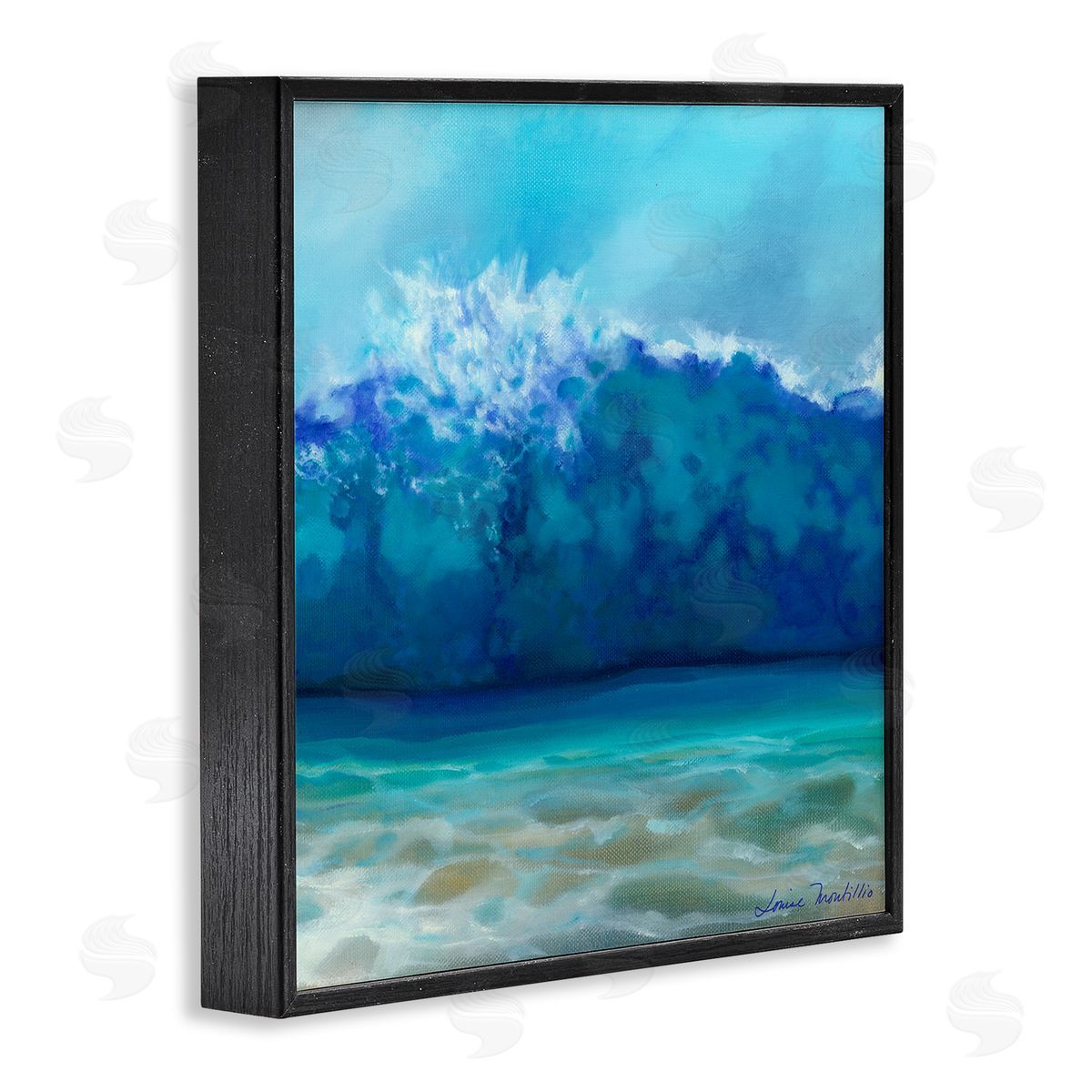 Louise Montillio Vivid Blue Tsunami Wave Splash Black Framed Glicee Wall Art Print