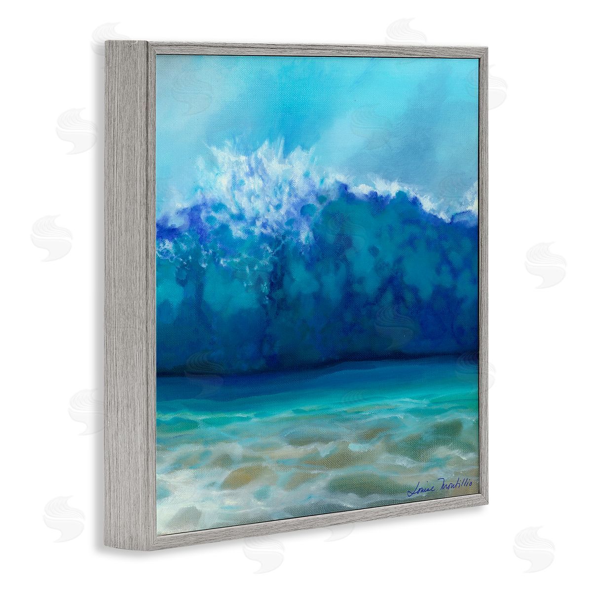 Louise Montillio Vivid Blue Tsunami Wave Splash Gray Framed Glicee Wall Art Print