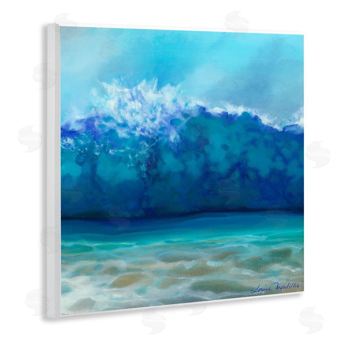Louise Montillio Vivid Blue Tsunami Wave Splash Wooden Wall Plaque Art Print