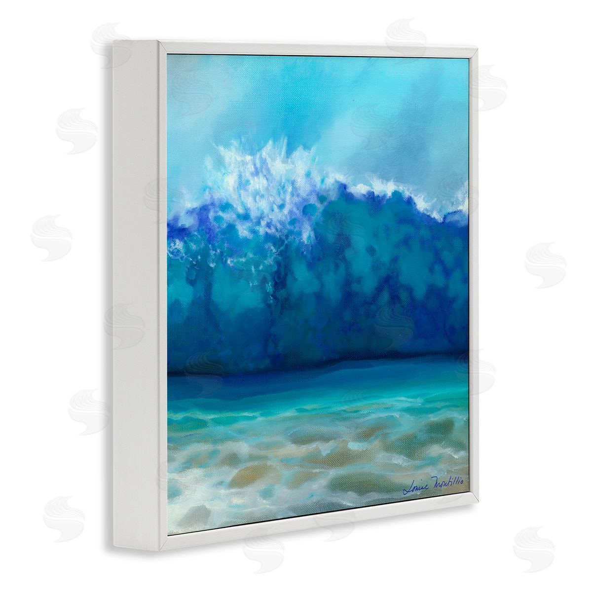 Louise Montillio Vivid Blue Tsunami Wave Splash White Framed Glicee Wall Art Print
