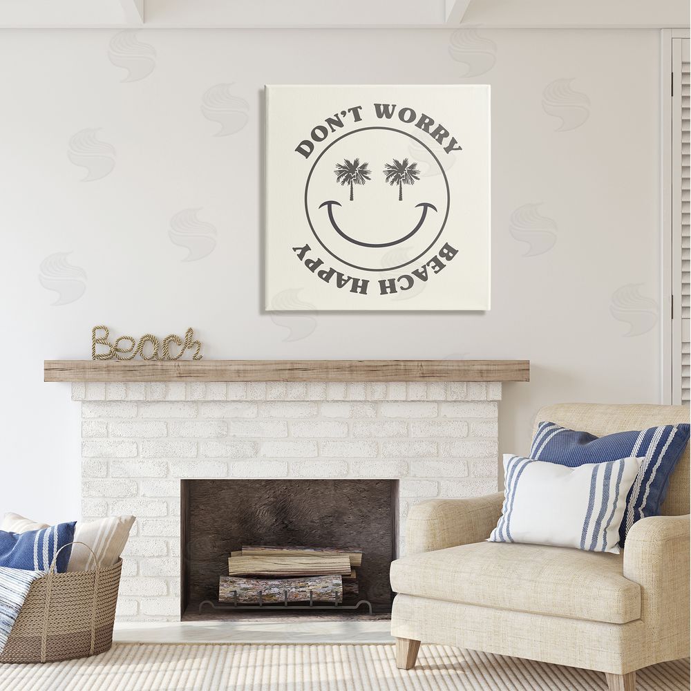 Stupell Studio Don't Worry Beach Happy Smile Canvas Wall Art in Room