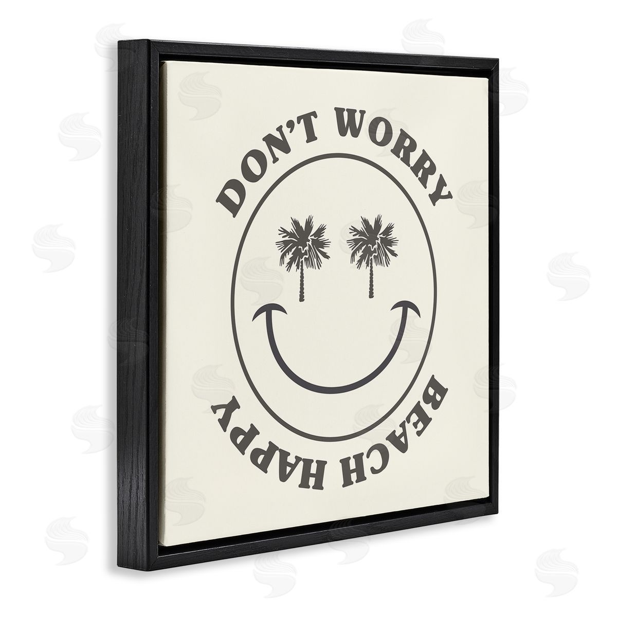 Stupell Studio Don't Worry Beach Happy Smile Black Floating Frame Canvas Wall Art Print