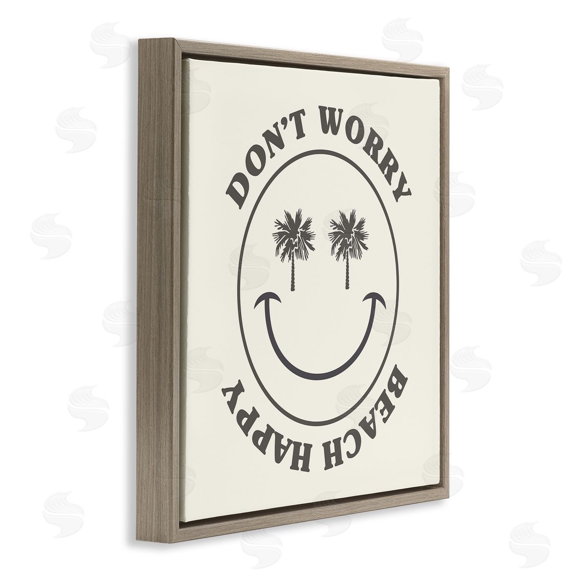 Stupell Studio Don't Worry Beach Happy Smile Brown Floating Frame Canvas Wall Art Print