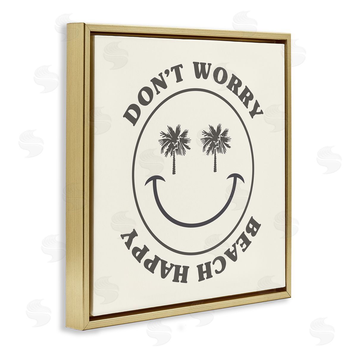 Stupell Studio Don't Worry Beach Happy Smile Gold Floating Frame Canvas Wall Art Print