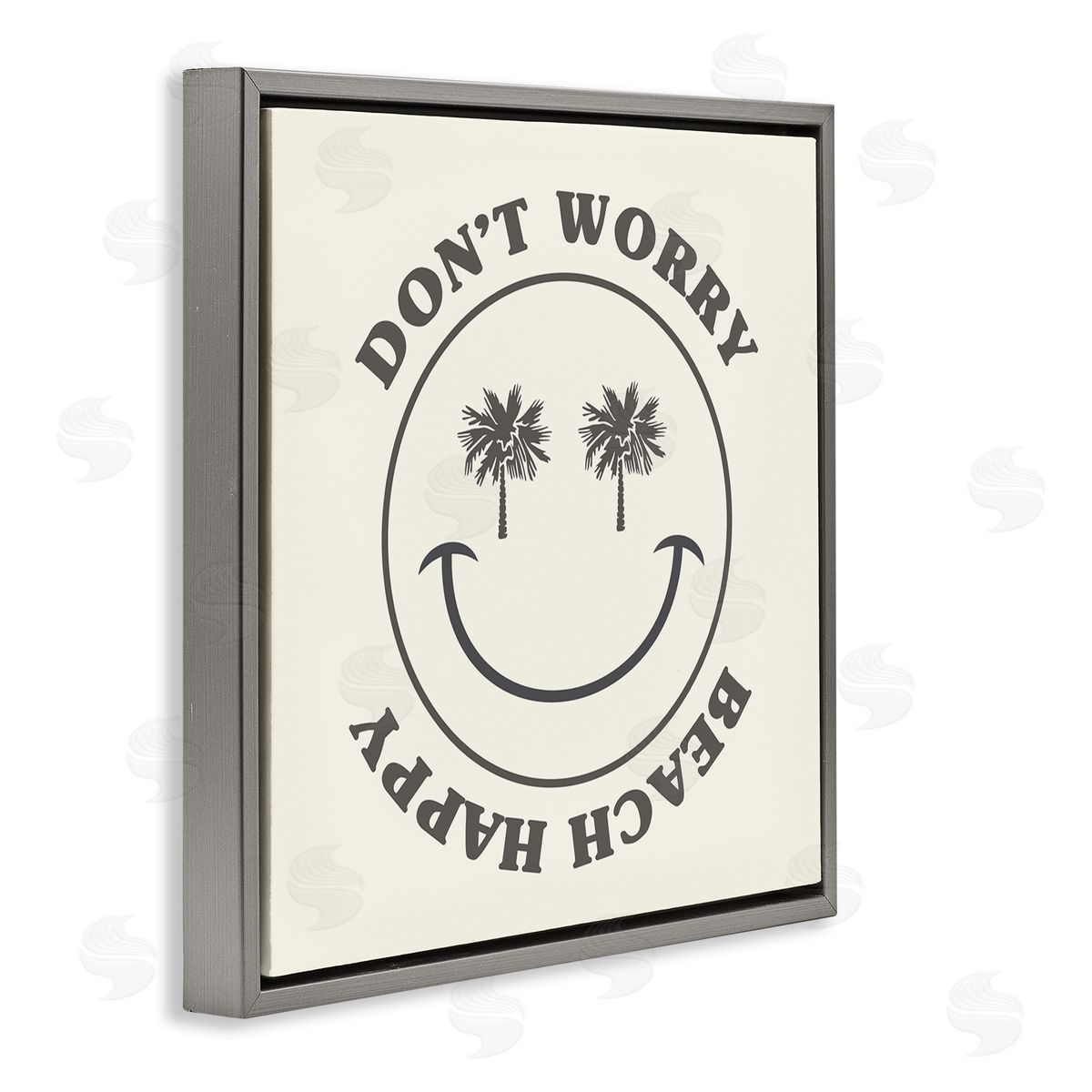 Stupell Studio Don't Worry Beach Happy Smile Gray Floating Frame Canvas Wall Art Print
