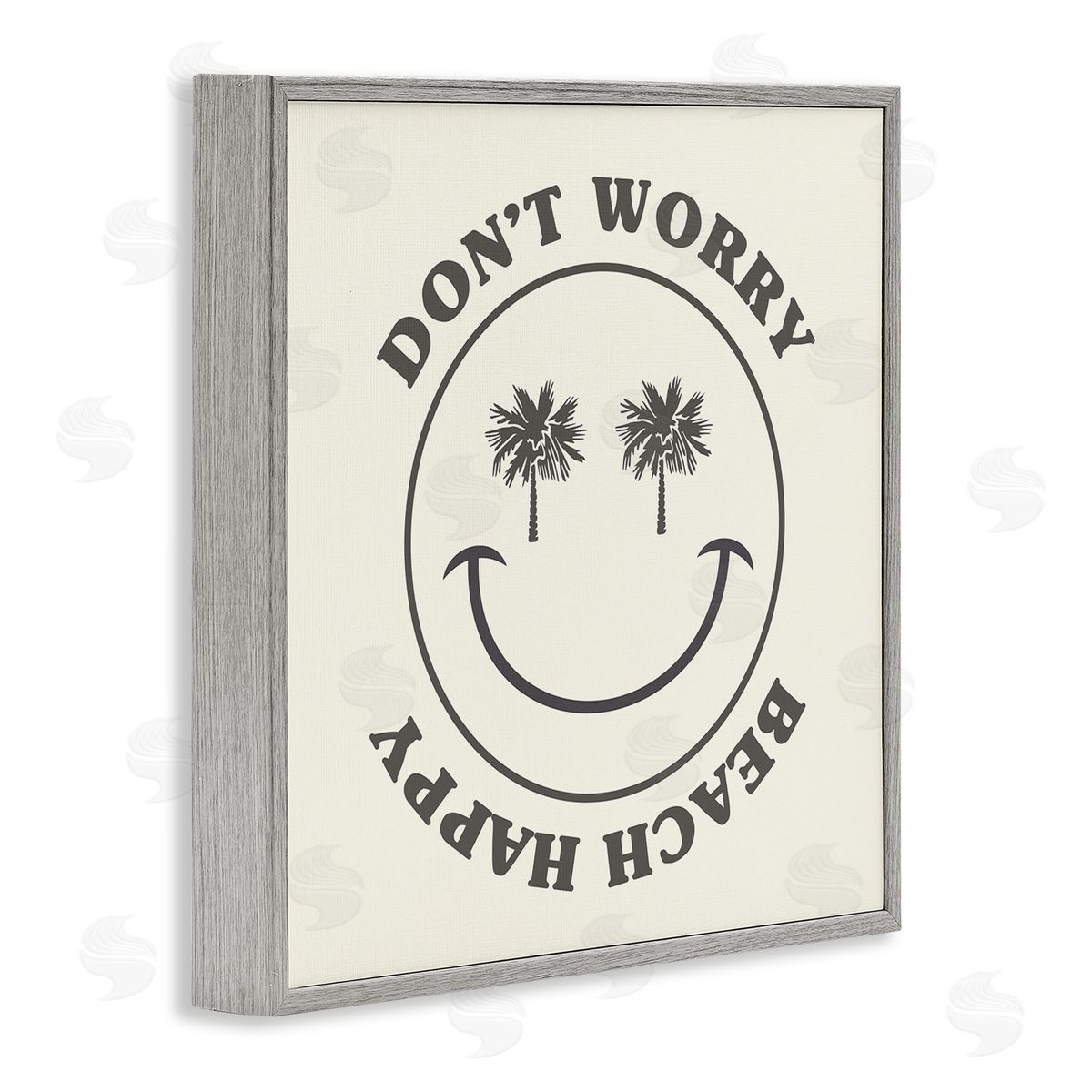Stupell Studio Don't Worry Beach Happy Smile Gray Framed Glicee Wall Art Print