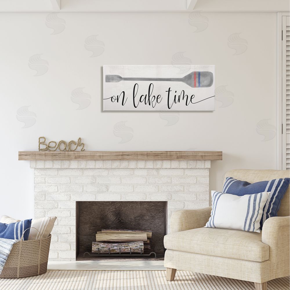Stupell Studio On Lake Time Boat Oar Phrase Canvas Wall Art in Room